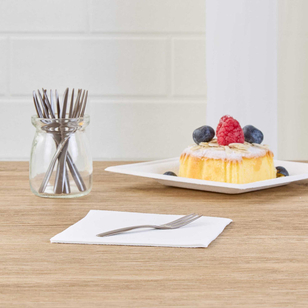Coppetta Fashion Gray Plastic Cake Fork with Knife Edge - 4" x 3/4" - 100 count box