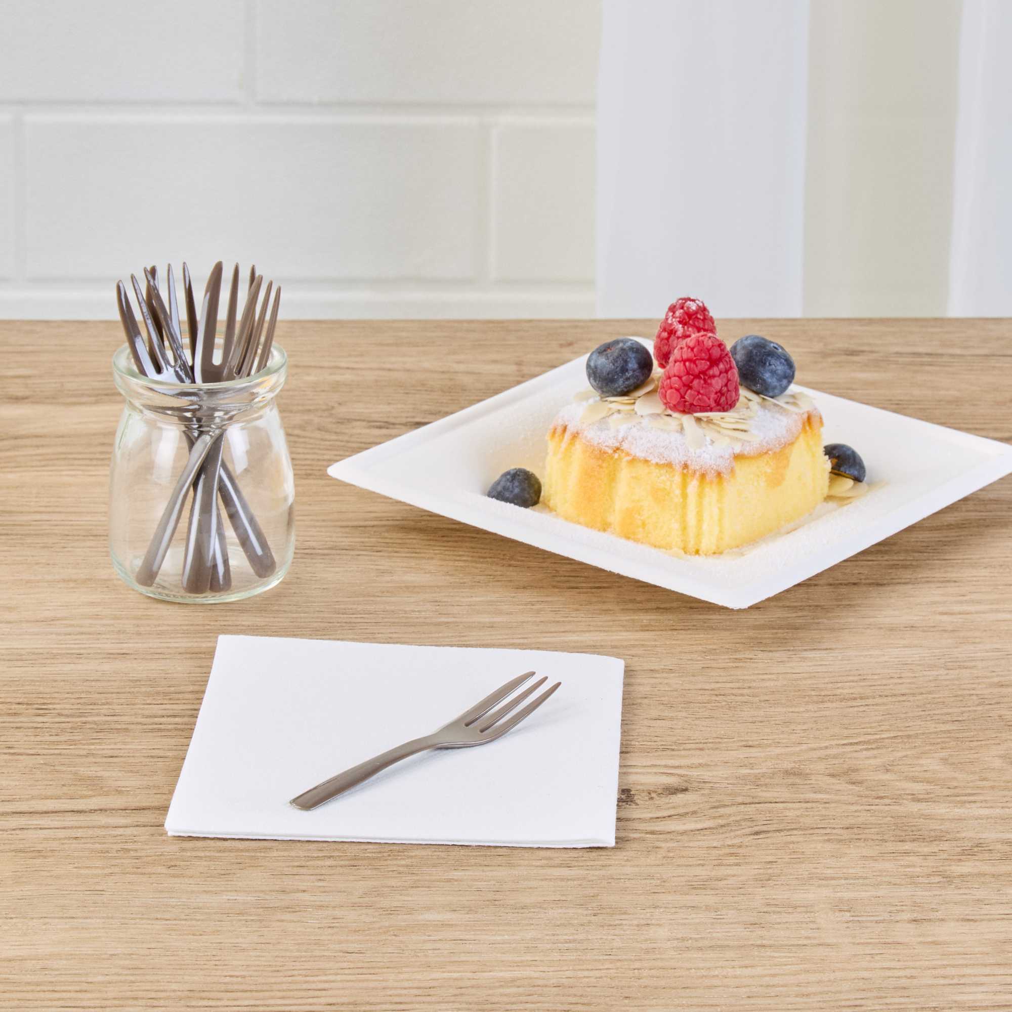 Coppetta Fashion Gray Plastic Cake Fork with Knife Edge - 4" x 3/4" - 100 count box