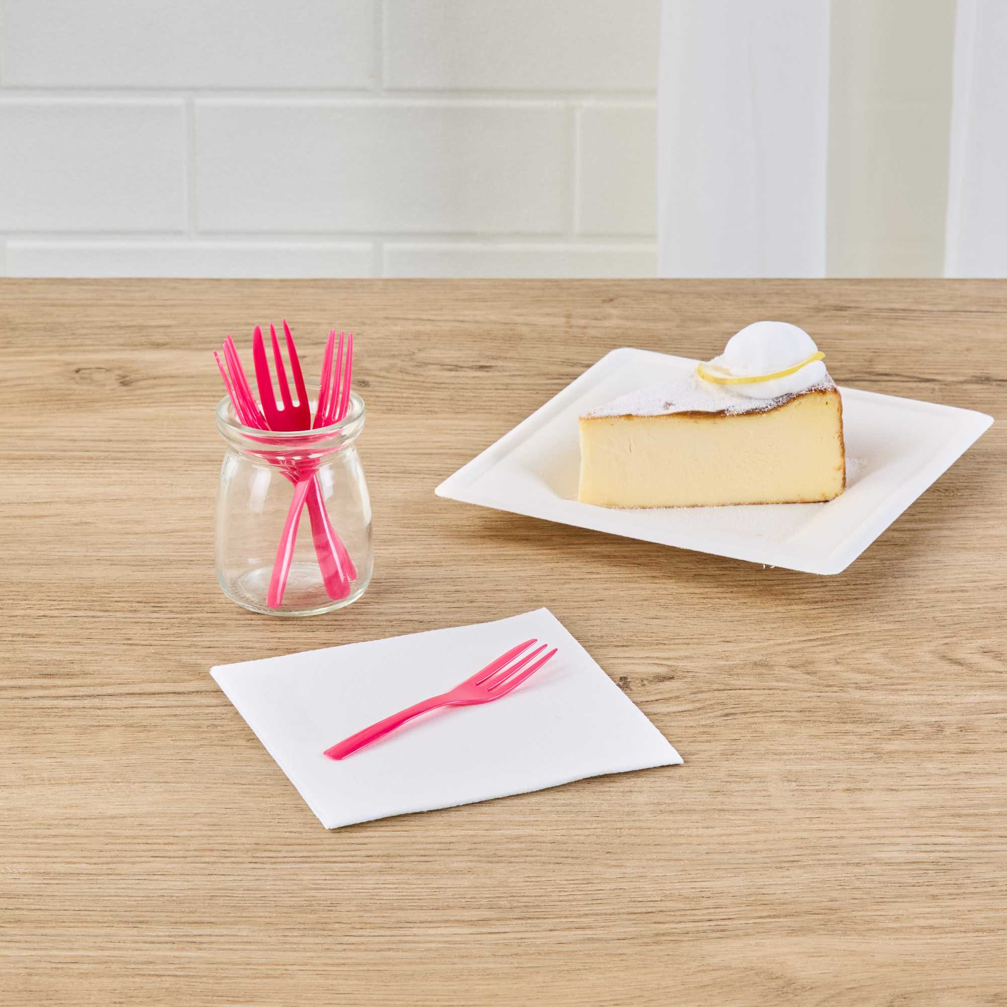 Coppetta Magenta Plastic Cake Fork with Knife Edge - 4" x 3/4" - 100 count box