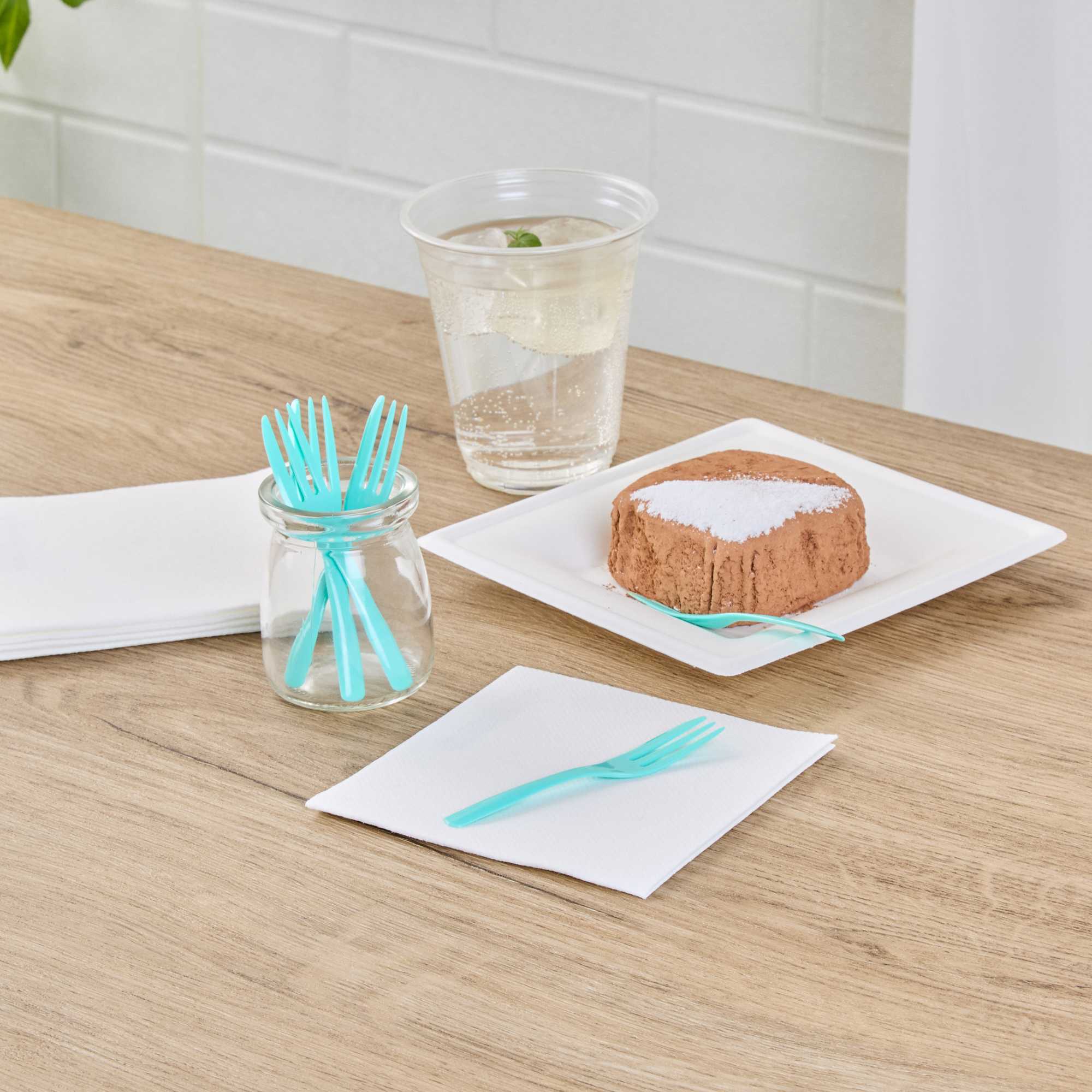 Coppetta Teal Plastic Cake Fork with Knife Edge - 4" x 3/4" - 100 count box