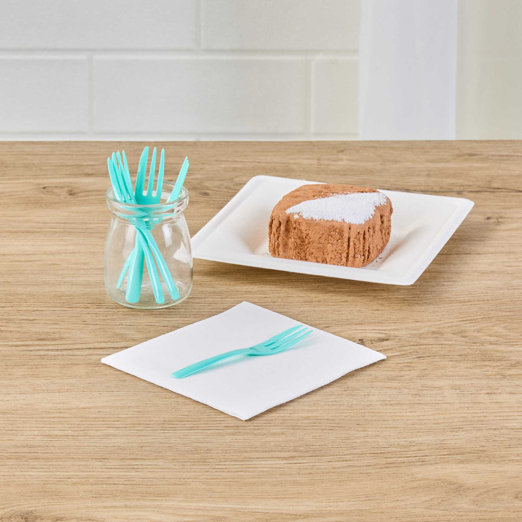Coppetta Teal Plastic Cake Fork with Knife Edge - 4" x 3/4" - 100 count box