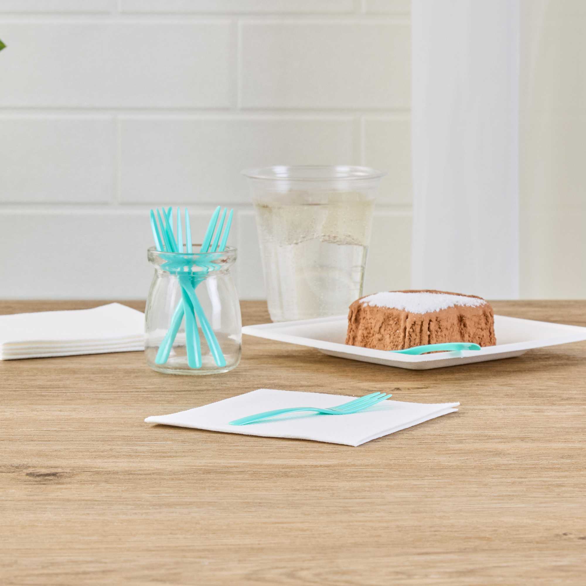 Coppetta Teal Plastic Cake Fork with Knife Edge - 4" x 3/4" - 100 count box