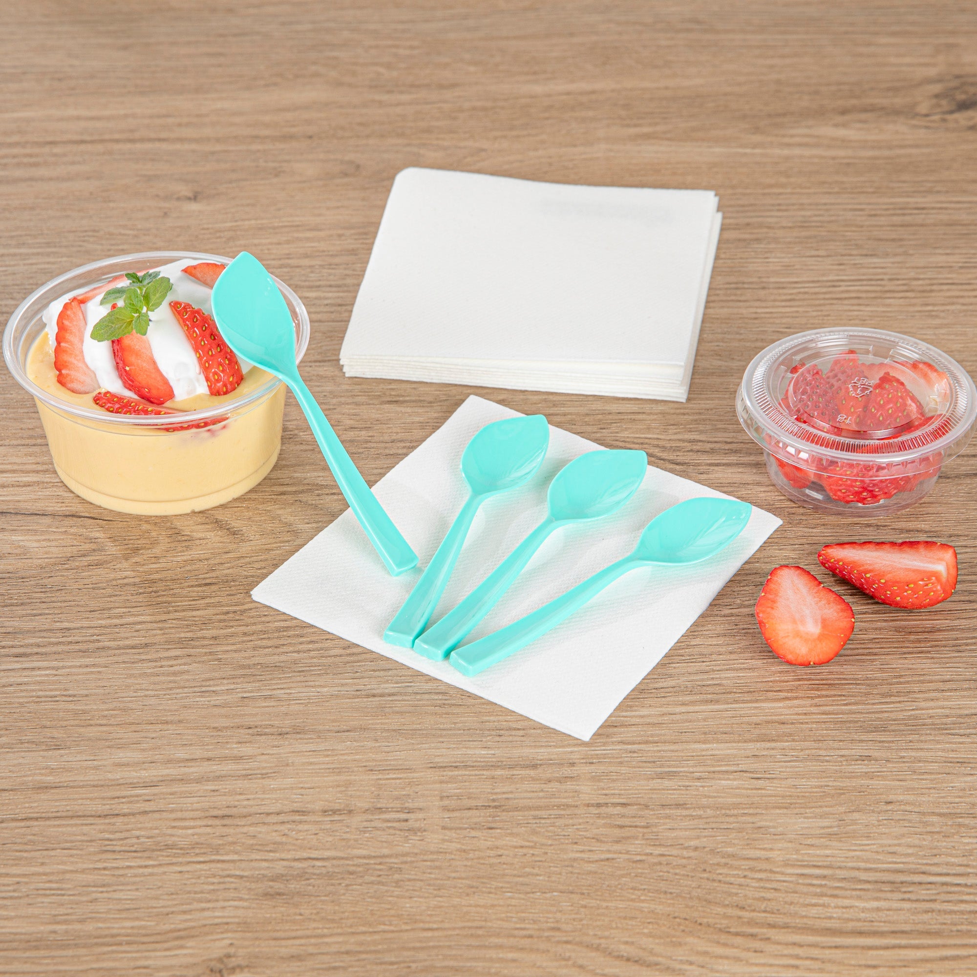 Coppetta Teal Plastic Petal Spoon - 4 1/2" x 1" - 500 count box