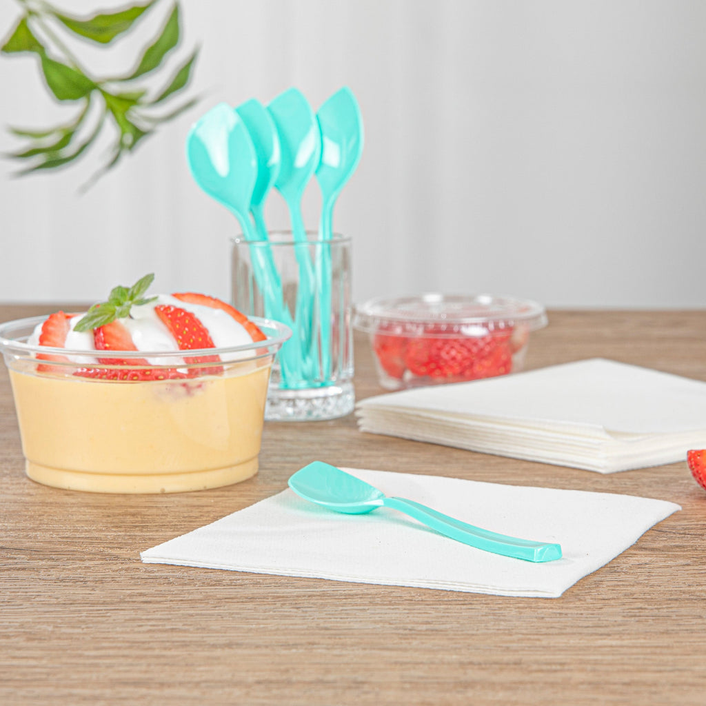 Coppetta Teal Plastic Petal Spoon - 4 1/2" x 1" - 500 count box