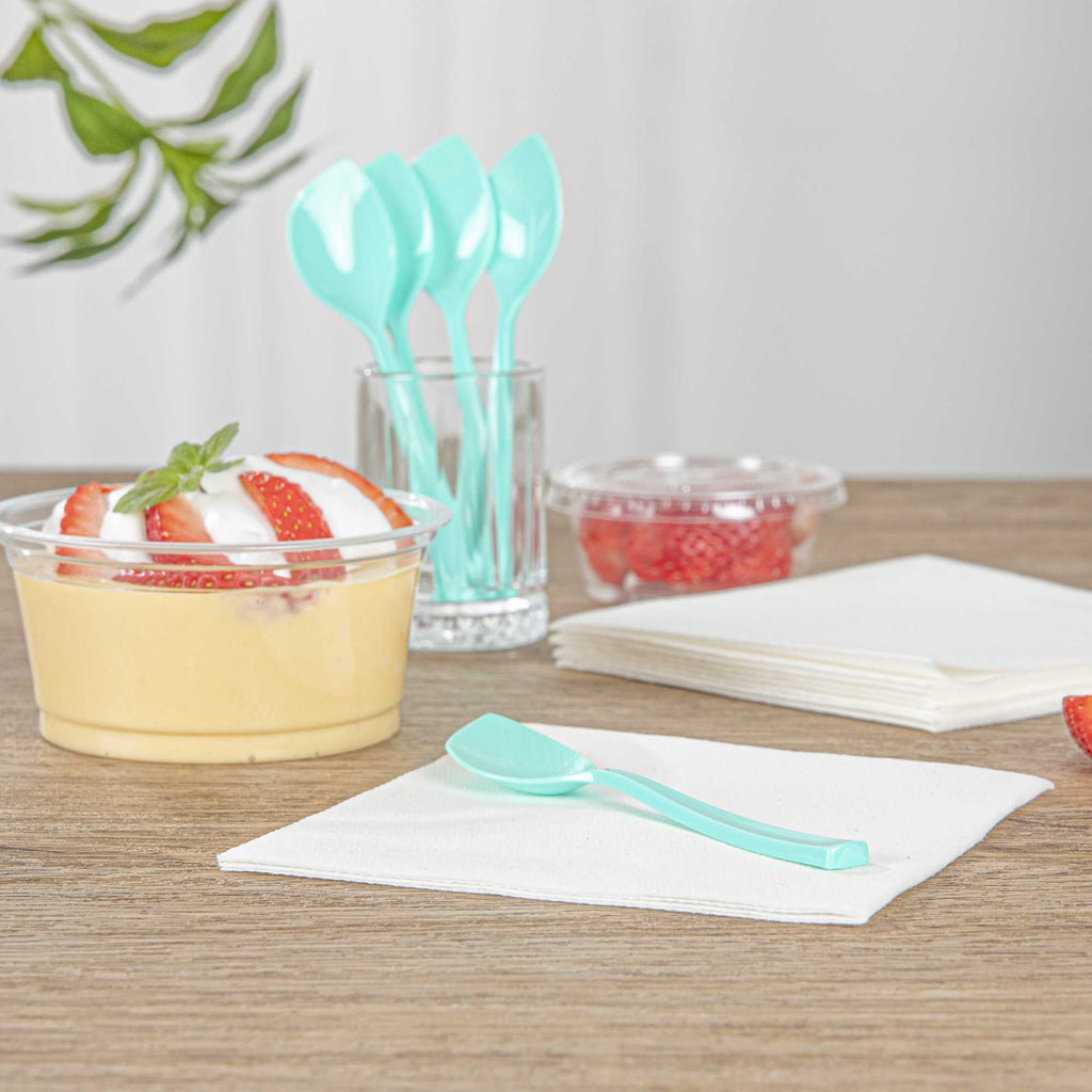 Coppetta Teal Plastic Petal Spoon - 4 1/2" x 1" - 100 count box