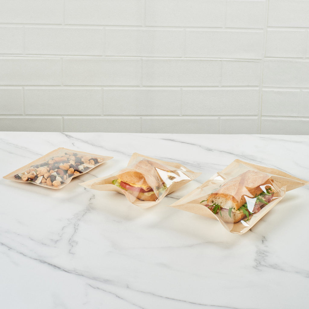 Bag Tek Kraft Plastic Small Sandwich and Snack Bag - Heat Sealable - 8 1/4" x 5 1/4" - 100 count box