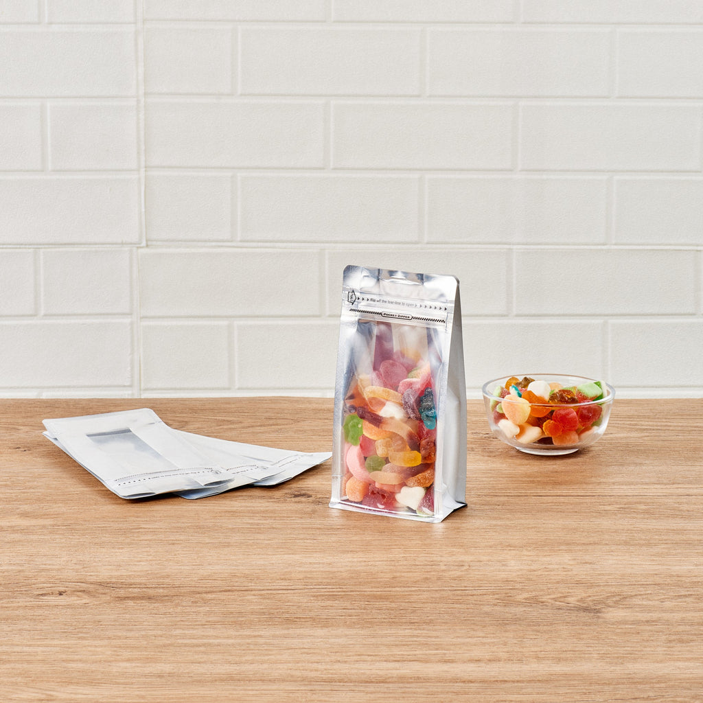 Bag Tek White Plastic Small Snack Bag - Double Seal, Rip Lock, Heat Sealable - 8" x 4" x 2 1/2" - 100 count box