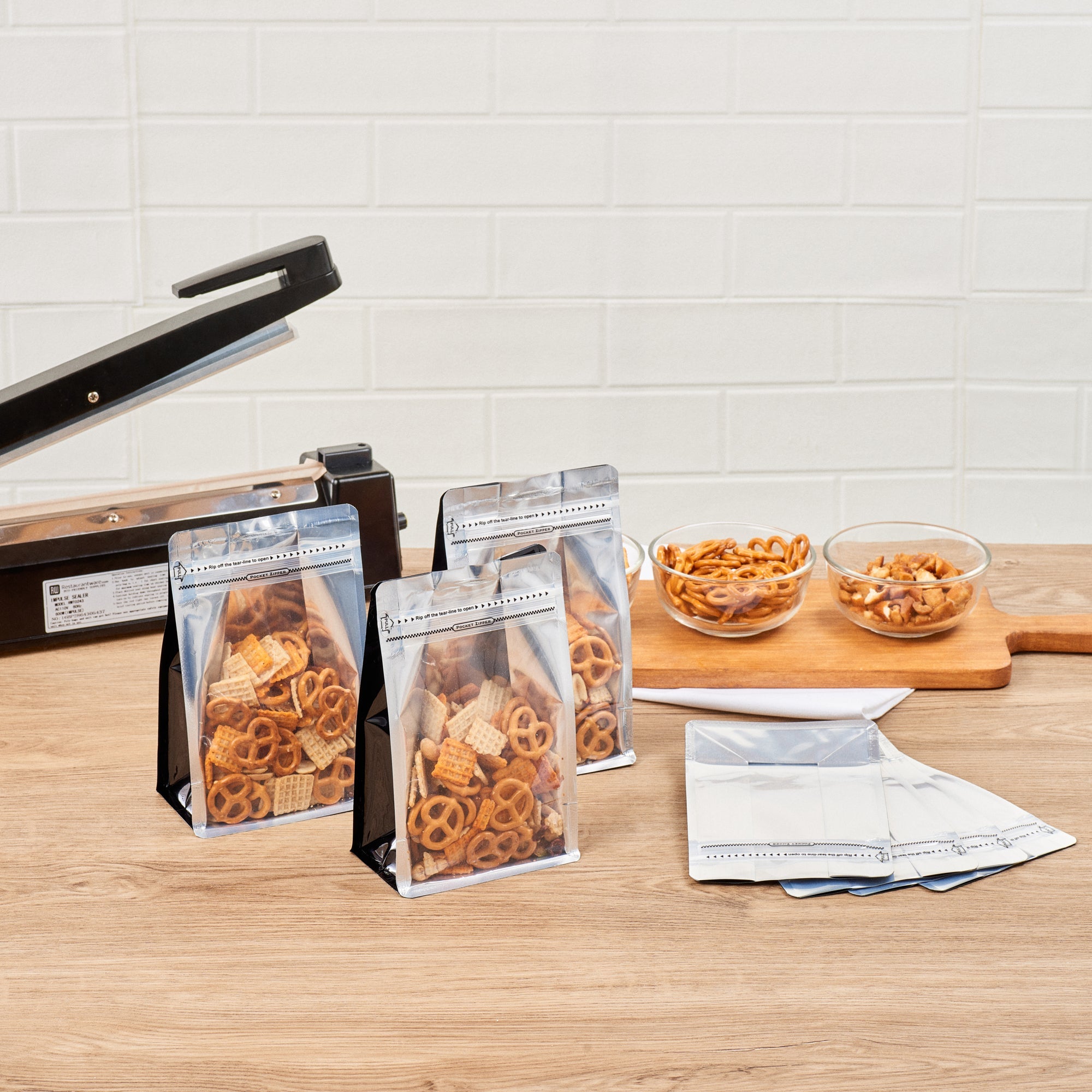 Bag Tek Black Plastic Medium Snack Bag - Double Seal, Rip Lock, Heat Sealable - 8" x 5" x 3 1/4" - 100 count box