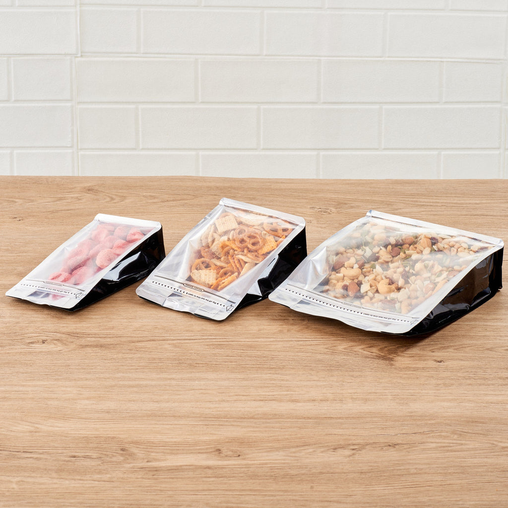 Bag Tek Black Plastic Large Snack Bag - Double Seal, Rip Lock, Heat Sealable - 9 1/2" x 7 1/2" x 2 3/4" - 100 count box