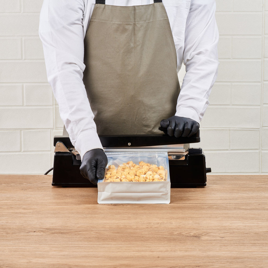 Bag Tek White Plastic Large Snack Bag - Double Seal, Rip Lock, Heat Sealable - 9 1/2" x 7 1/2" x 2 3/4" - 100 count box