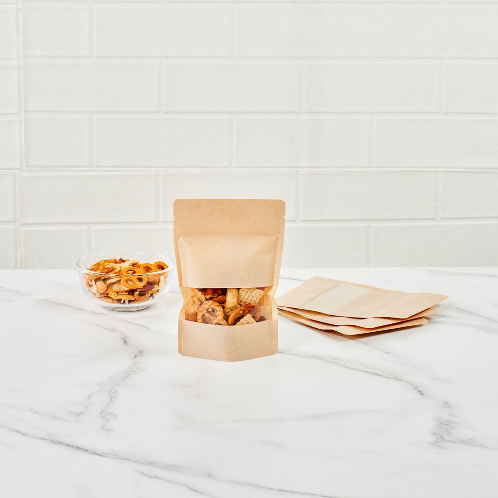 Bag Tek Kraft Plastic Small Window Bag - Heat Sealable - 7" x 4 3/4" x 1 1/2" - 100 count box
