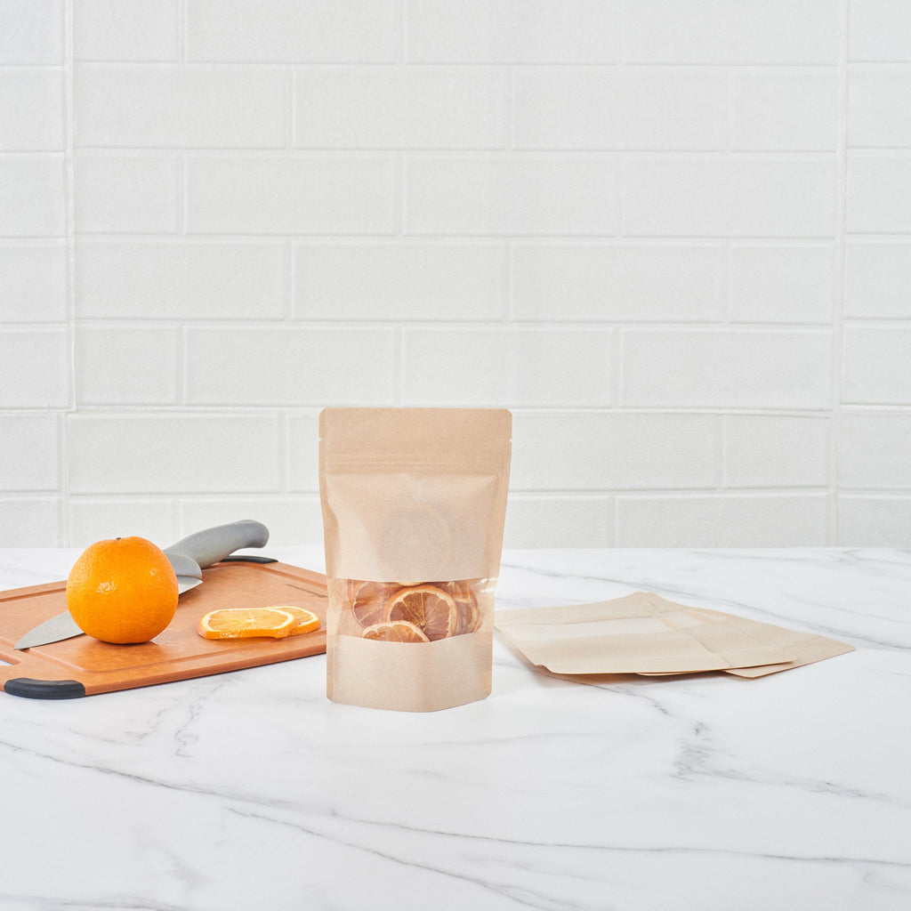 Bag Tek Kraft Plastic Medium Window Bag - Heat Sealable - 8" x 5" x 1 3/4" - 100 count box