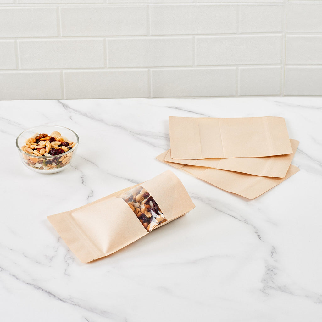 Bag Tek Kraft Plastic Large Window Bag - Heat Sealable - 9" x 6" x 1 1/2" - 100 count box
