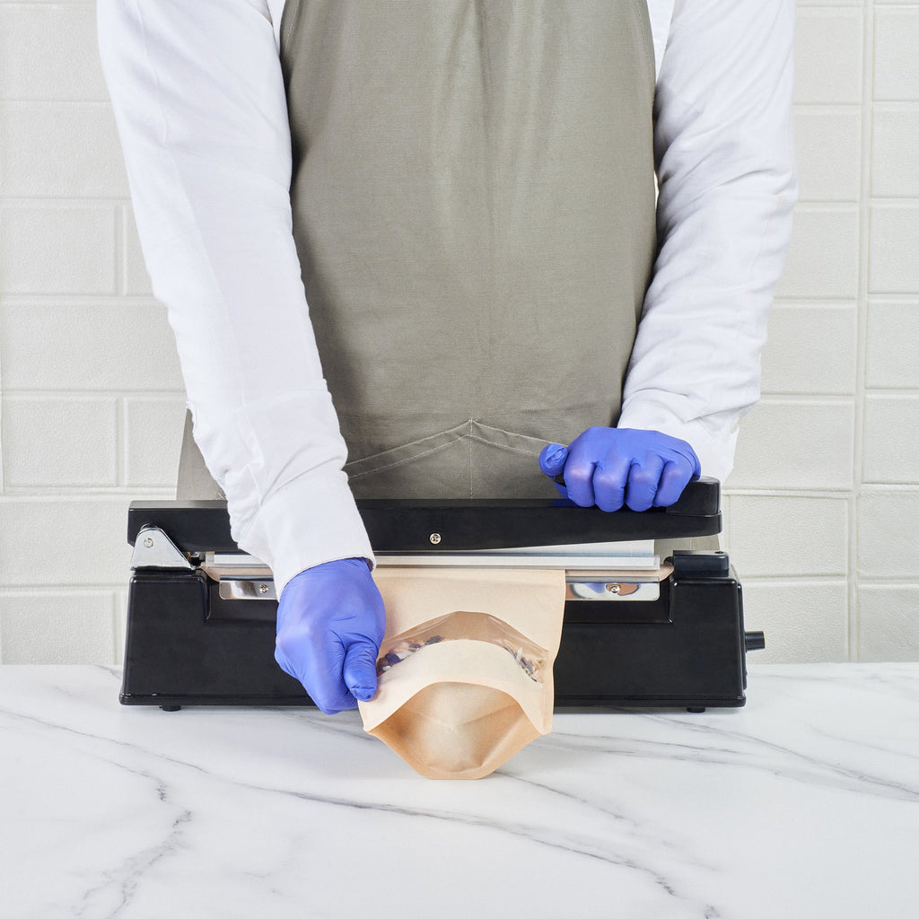 Bag Tek Kraft Plastic Large Window Bag - Heat Sealable - 9" x 6" x 1 1/2" - 100 count box
