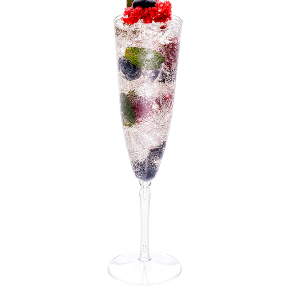 Bev Tek 4 oz Clear Plastic Wedding Champagne Flute - 1-Piece - 7 1/2" x 2 1/4" x 2 1/4" - 20 count box