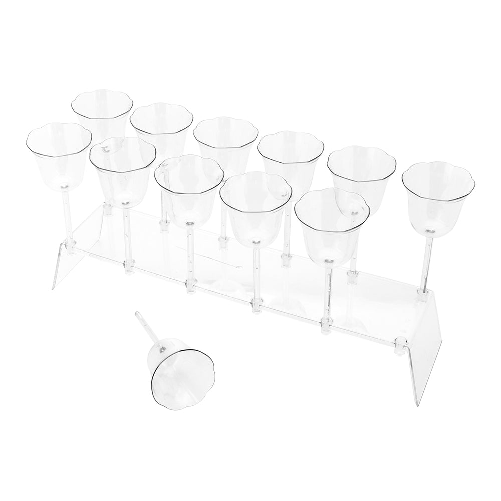 Bev Tek 12 1 oz Tulip Shots with 1 Stand - 11 1/4" x 3 3/4" x 5 1/4" - 10 count box