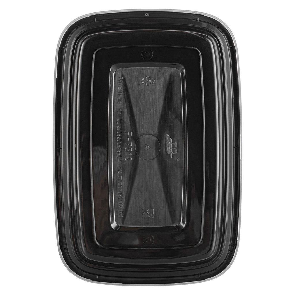 Asporto 16 oz Rectangle Black Plastic To Go Box - with Clear Lid, Microwavable - 7 3/4" x 5 1/2" x 1 1/2" - 50 count box