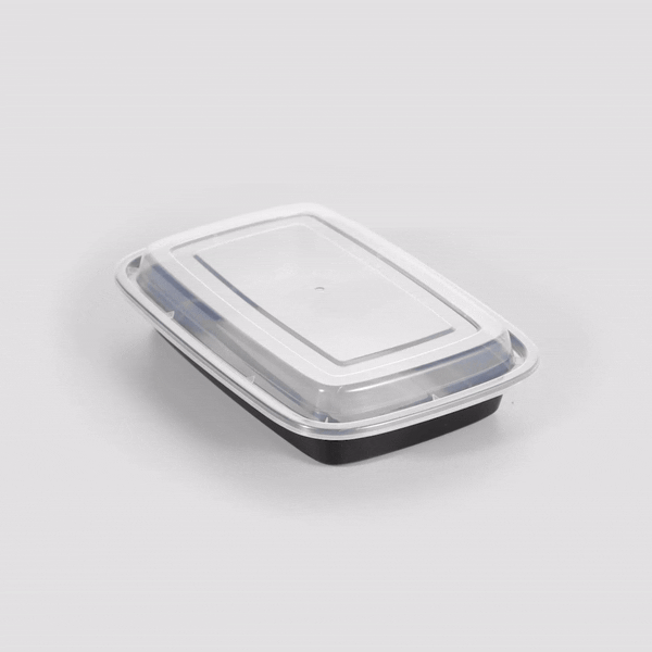 Asporto 16 oz Rectangle Black Plastic To Go Box - with Clear Lid, Microwavable - 7 3/4" x 5 1/2" x 1 1/2" - 100 count box