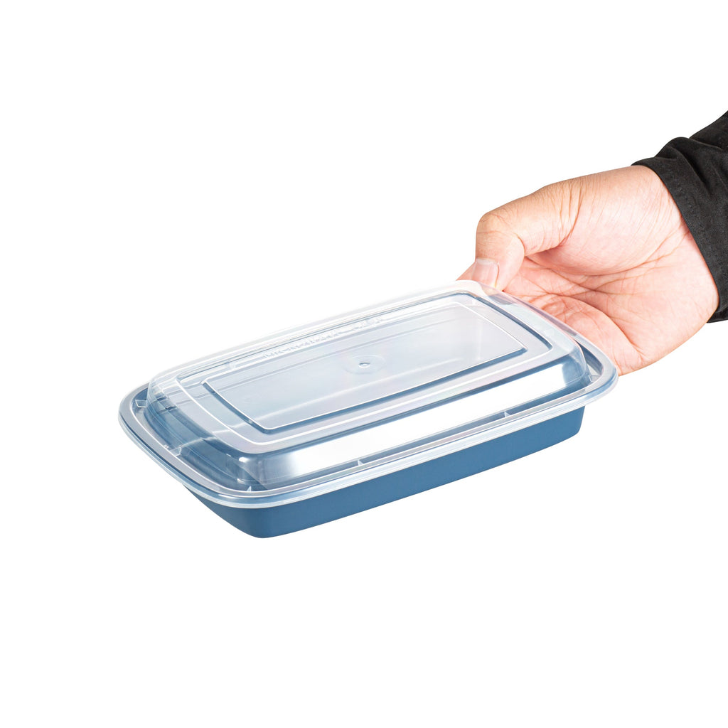 Asporto 16 oz Rectangle Midnight Blue Plastic To Go Box - with Clear Lid, Microwavable - 7 3/4" x 5 1/2" x 1 1/2" - 100 count box