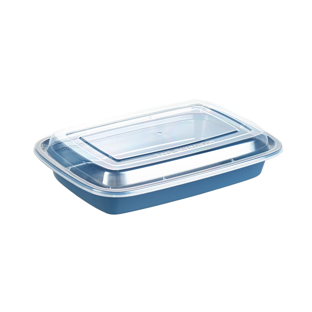 Asporto 16 oz Rectangle Midnight Blue Plastic To Go Box - with Clear Lid, Microwavable - 7 3/4" x 5 1/2" x 1 1/2" - 100 count box