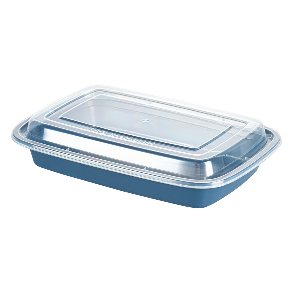 Asporto 16 oz Rectangle Midnight Blue Plastic To Go Box - with Clear Lid, Microwavable - 7 3/4" x 5 1/2" x 1 1/2" - 100 count box