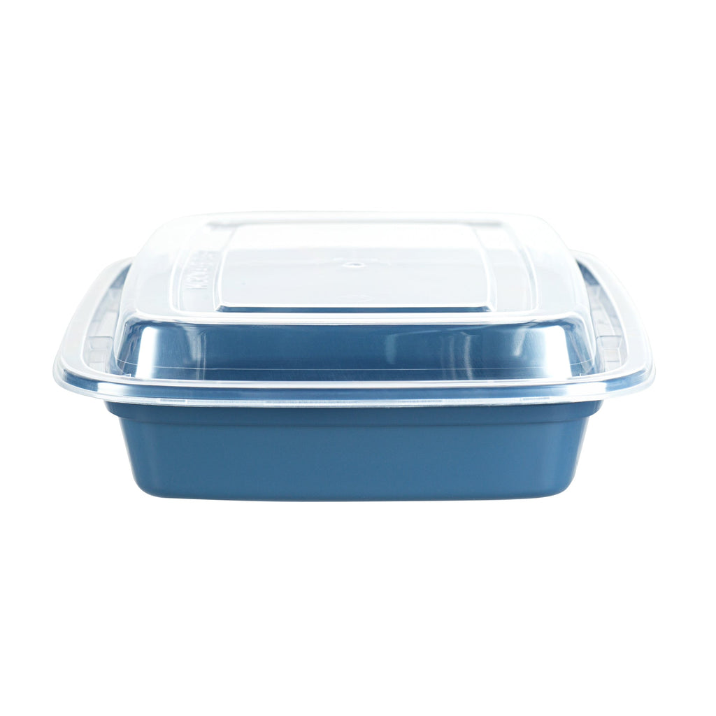 Asporto 16 oz Rectangle Midnight Blue Plastic To Go Box - with Clear Lid, Microwavable - 7 3/4" x 5 1/2" x 1 1/2" - 100 count box