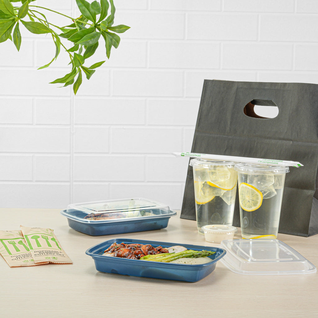 Asporto 16 oz Rectangle Midnight Blue Plastic To Go Box - with Clear Lid, Microwavable - 7 3/4" x 5 1/2" x 1 1/2" - 100 count box