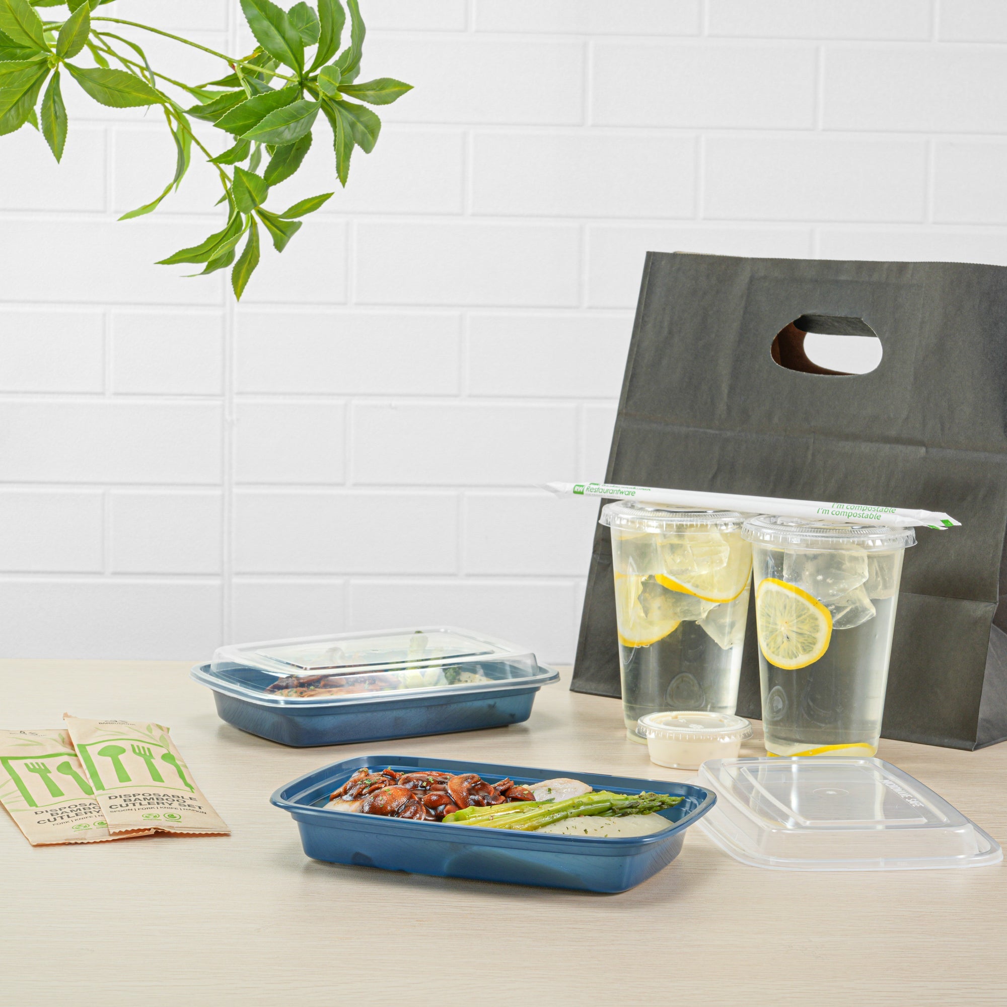 Asporto 16 oz Rectangle Midnight Blue Plastic To Go Box - with Clear Lid, Microwavable - 7 3/4" x 5 1/2" x 1 1/2" - 100 count box