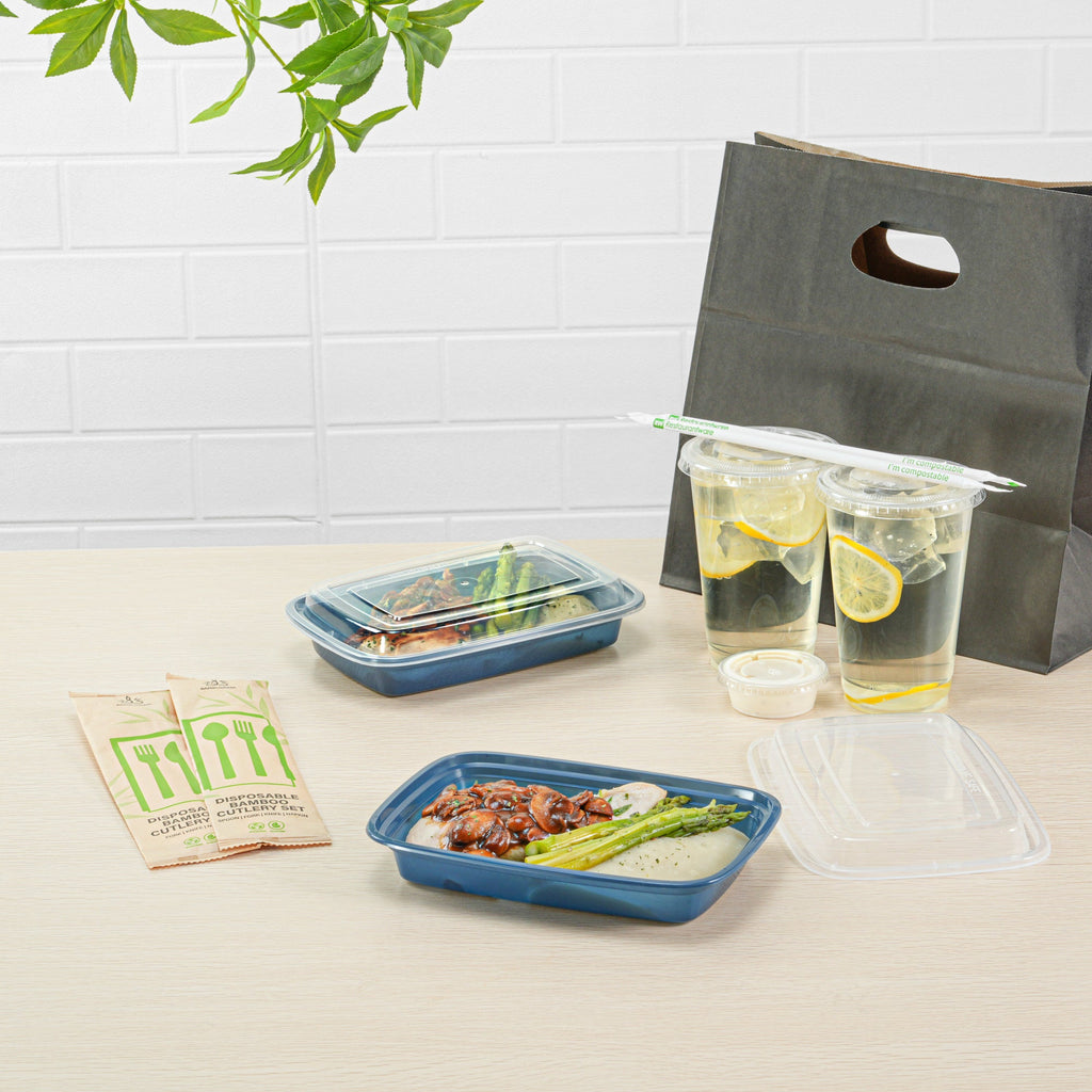 Asporto 16 oz Rectangle Midnight Blue Plastic To Go Box - with Clear Lid, Microwavable - 7 3/4" x 5 1/2" x 1 1/2" - 100 count box