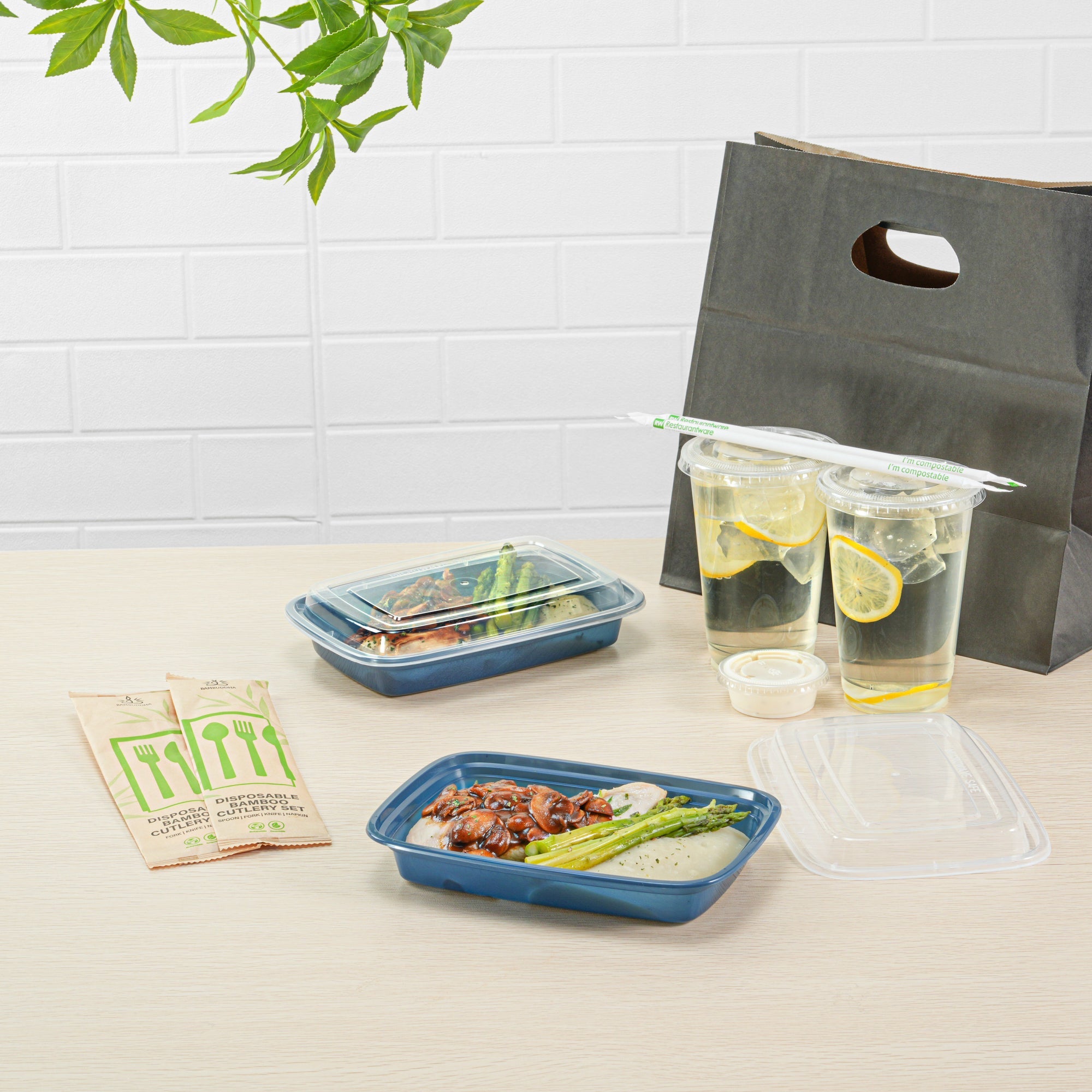 Asporto 16 oz Rectangle Midnight Blue Plastic To Go Box - with Clear Lid, Microwavable - 7 3/4" x 5 1/2" x 1 1/2" - 100 count box