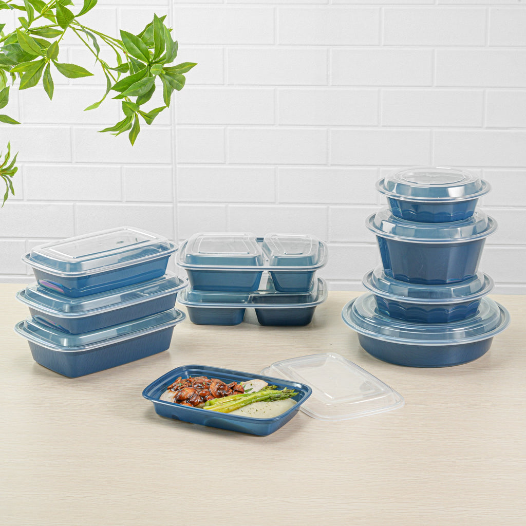 Asporto 16 oz Rectangle Midnight Blue Plastic To Go Box - with Clear Lid, Microwavable - 7 3/4" x 5 1/2" x 1 1/2" - 100 count box