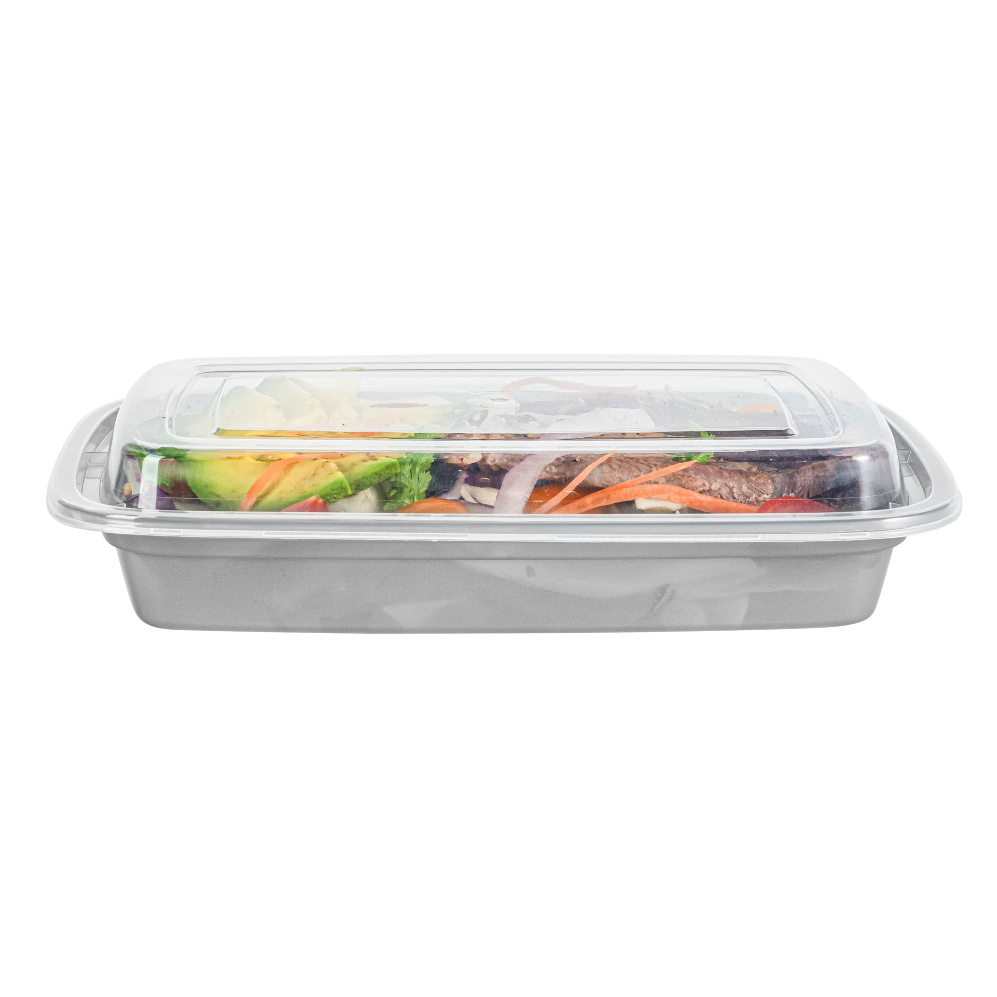Asporto 16 oz Rectangle Silver Plastic To Go Box - with Clear Lid, Microwavable - 7 3/4" x 5 1/2" x 1 1/2" - 100 count box