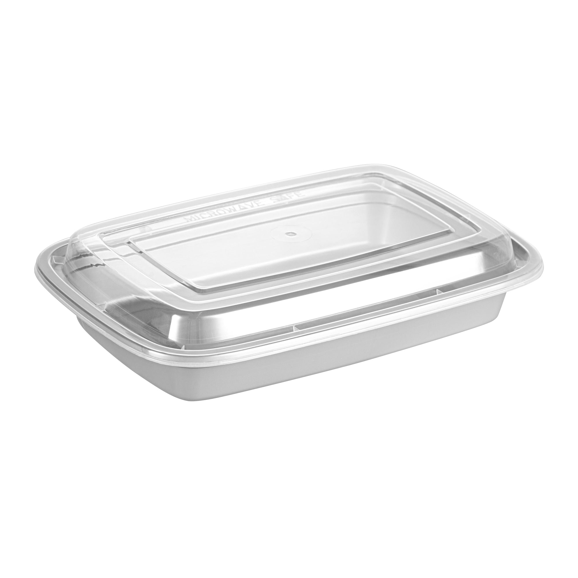 Asporto 16 oz Rectangle Silver Plastic To Go Box - with Clear Lid, Microwavable - 7 3/4" x 5 1/2" x 1 1/2" - 100 count box