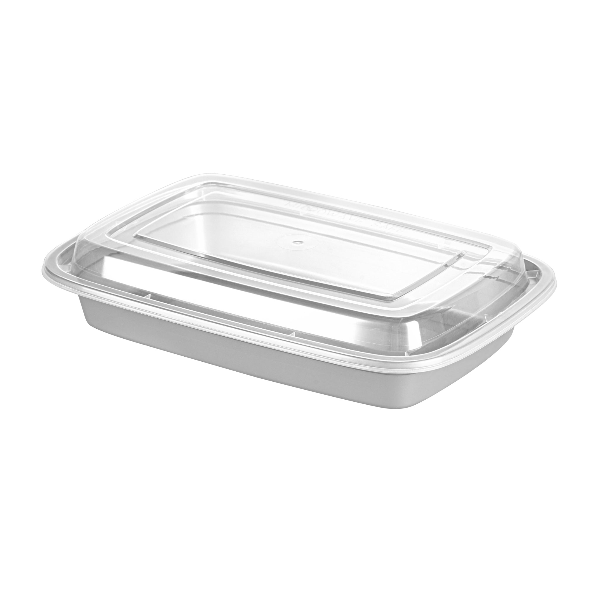 Asporto 16 oz Rectangle Silver Plastic To Go Box - with Clear Lid, Microwavable - 7 3/4" x 5 1/2" x 1 1/2" - 100 count box