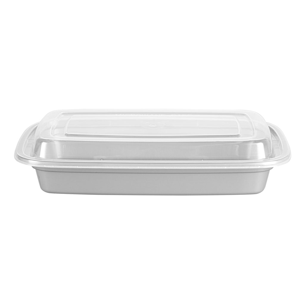 Asporto 16 oz Rectangle Silver Plastic To Go Box - with Clear Lid, Microwavable - 7 3/4" x 5 1/2" x 1 1/2" - 100 count box
