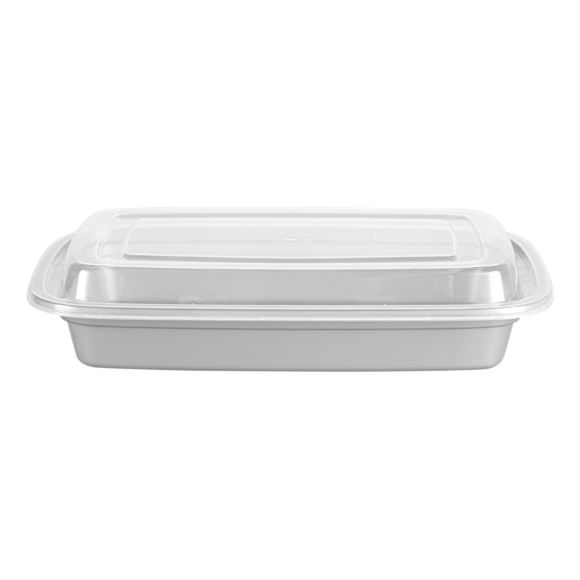 Asporto 16 oz Rectangle Silver Plastic To Go Box - with Clear Lid, Microwavable - 7 3/4" x 5 1/2" x 1 1/2" - 100 count box