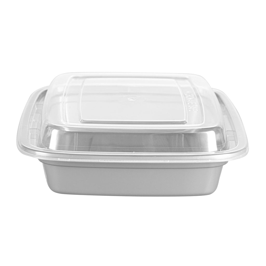 Asporto 16 oz Rectangle Silver Plastic To Go Box - with Clear Lid, Microwavable - 7 3/4" x 5 1/2" x 1 1/2" - 100 count box