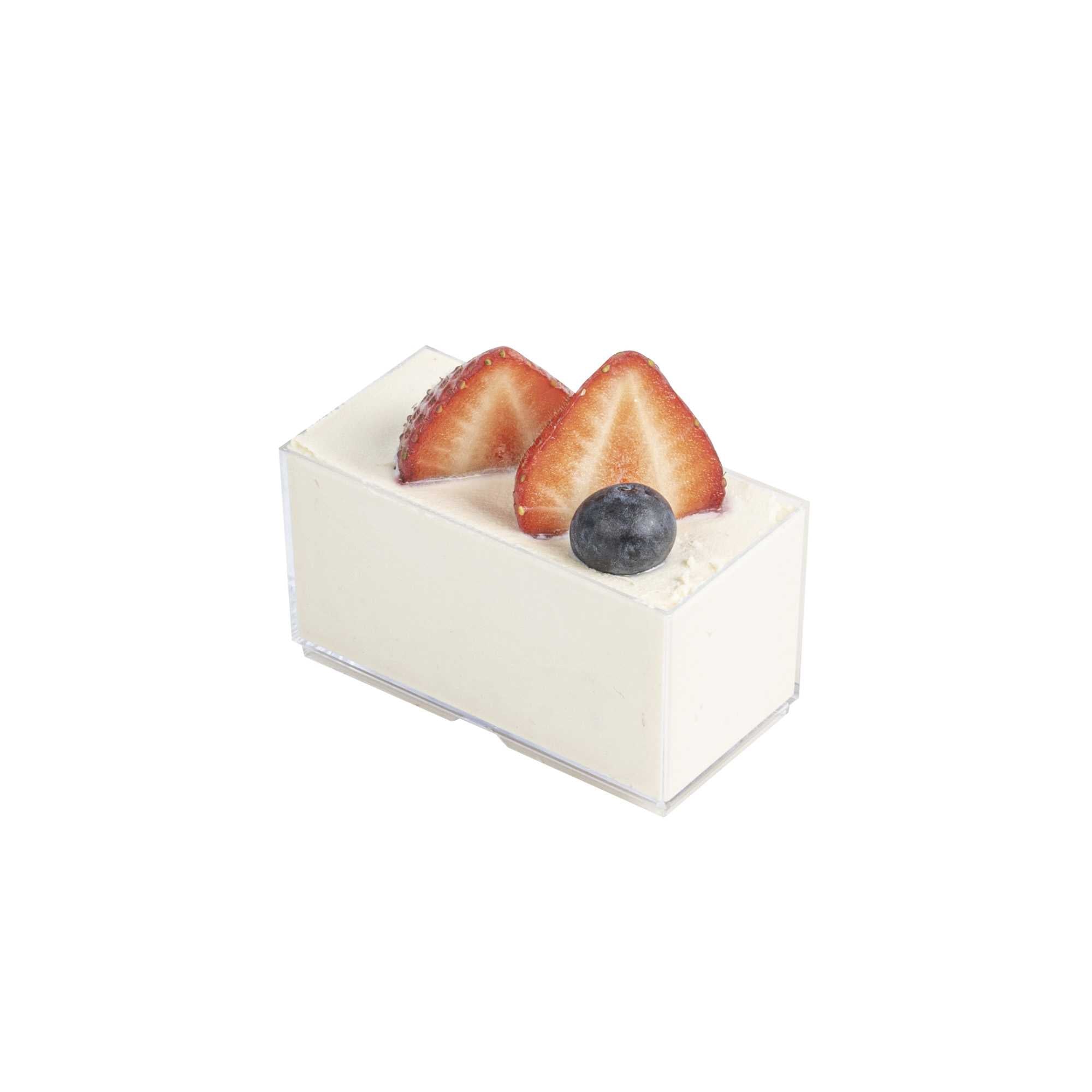 Mini Serve 3 oz Rectangle Clear Plastic Dessert Cup - Stackable - 2 3/4" x 1 1/2" x 1 1/2" - 20 count box