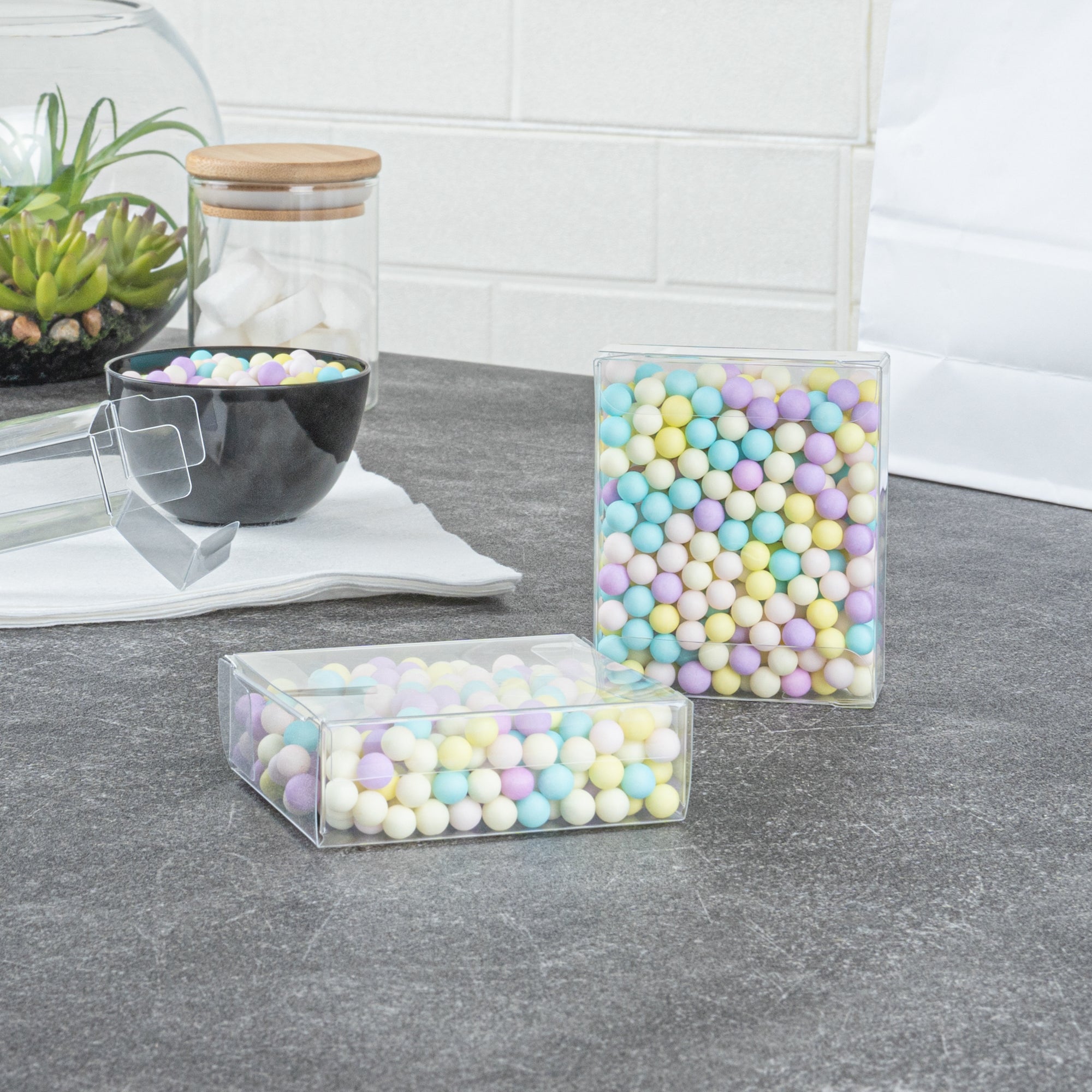 Sweet Vision Square Clear Plastic Candy Box - 2 1/2" x 1" x 3" - 100 count box