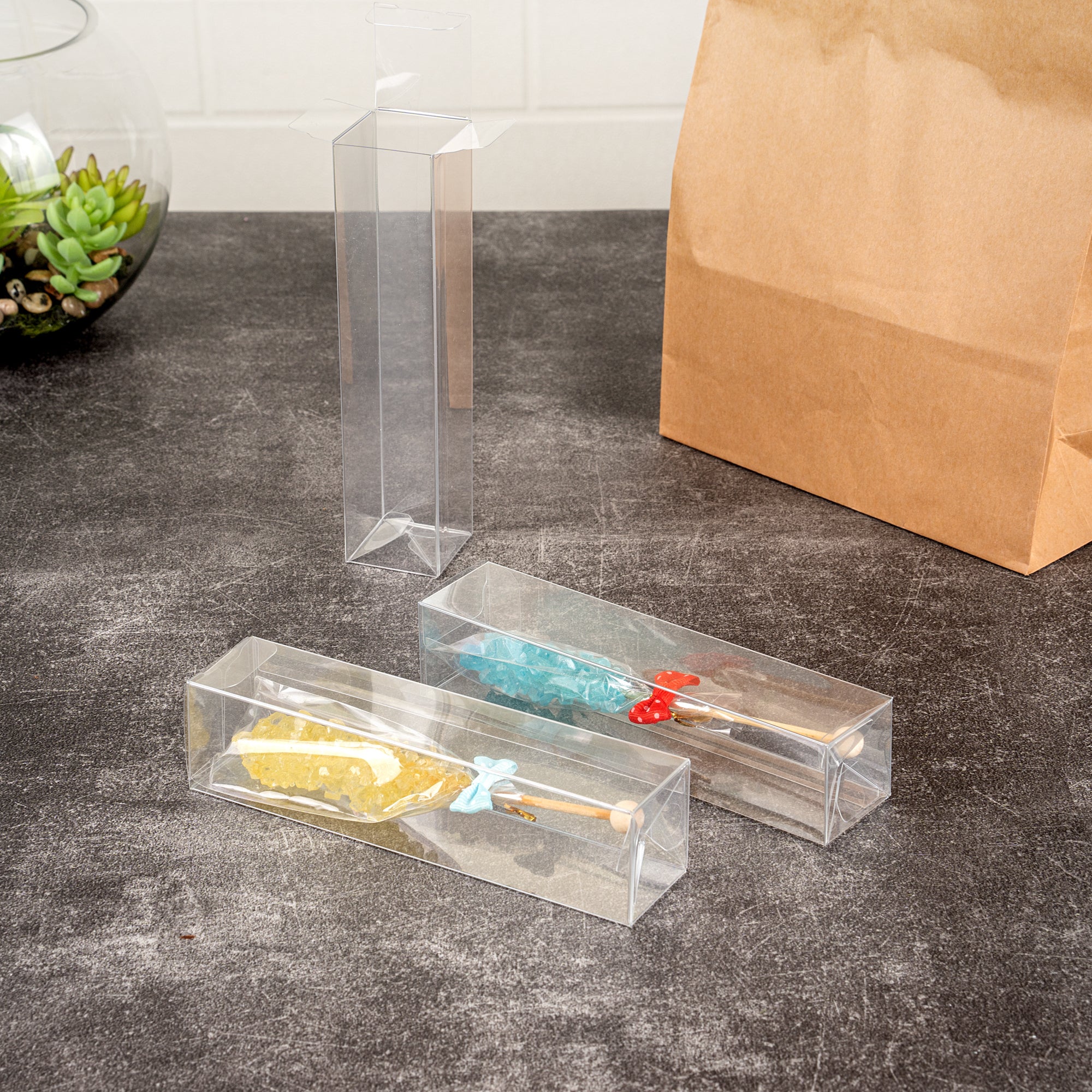 Sweet Vision Clear Plastic Favor Box - Tuck Top, Pop & Lock Bottom - 1 1/2" x 1 1/2" x 6 1/4" - 100 count box