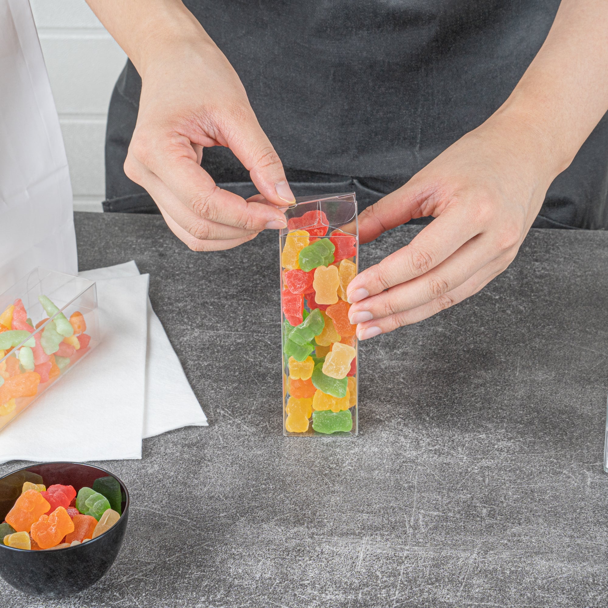 Sweet Vision Clear Plastic Favor Box - Tuck Top, Pop & Lock Bottom - 1 1/2" x 1 1/2" x 5" - 100 count box