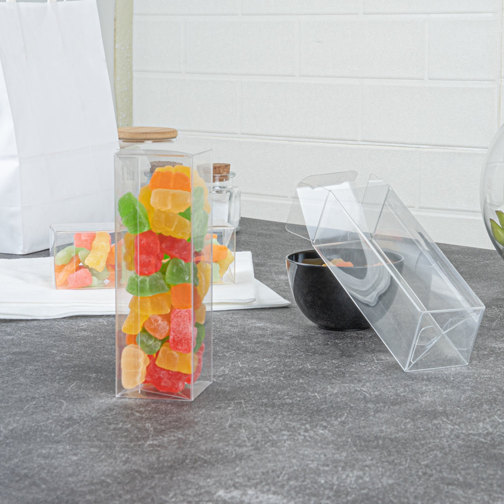 Sweet Vision Clear Plastic Favor Box - Tuck Top, Pop & Lock Bottom - 1 1/2" x 1 1/2" x 5" - 100 count box