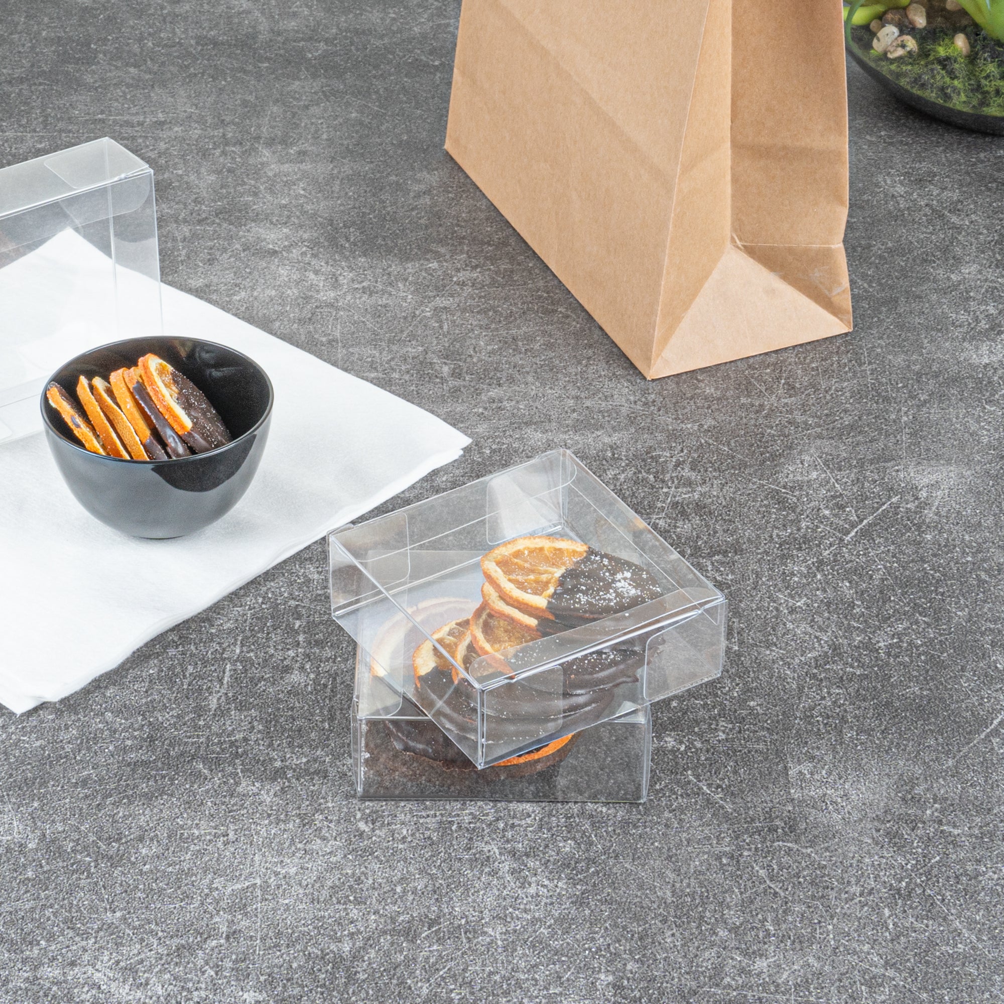 Sweet Vision Square Clear Plastic Candy Box - 3 1/4" x 1 x 3 1/4" - 100 count box