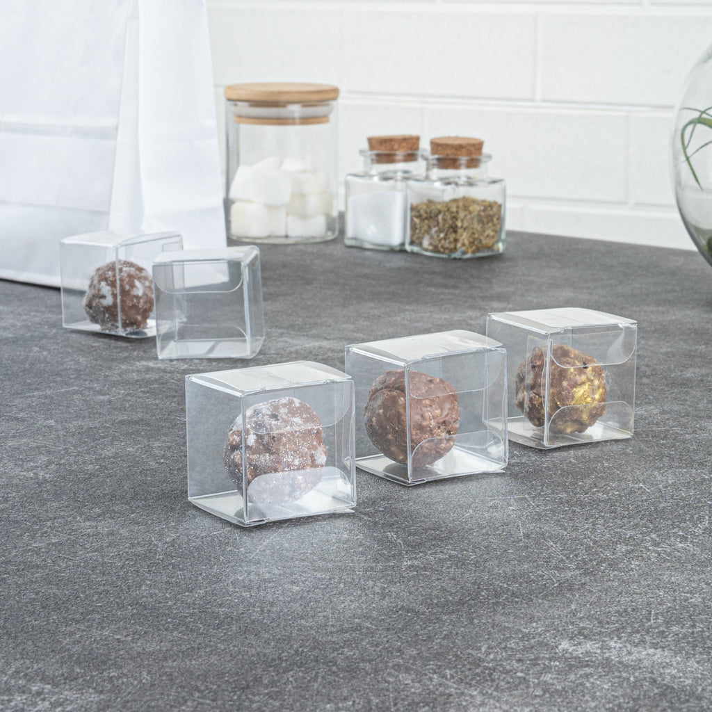 Sweet Vision Cube Clear Plastic Favor Box - Folding Top - 1 1/2" x 1 1/2" x 1 1/2" - 100 count box