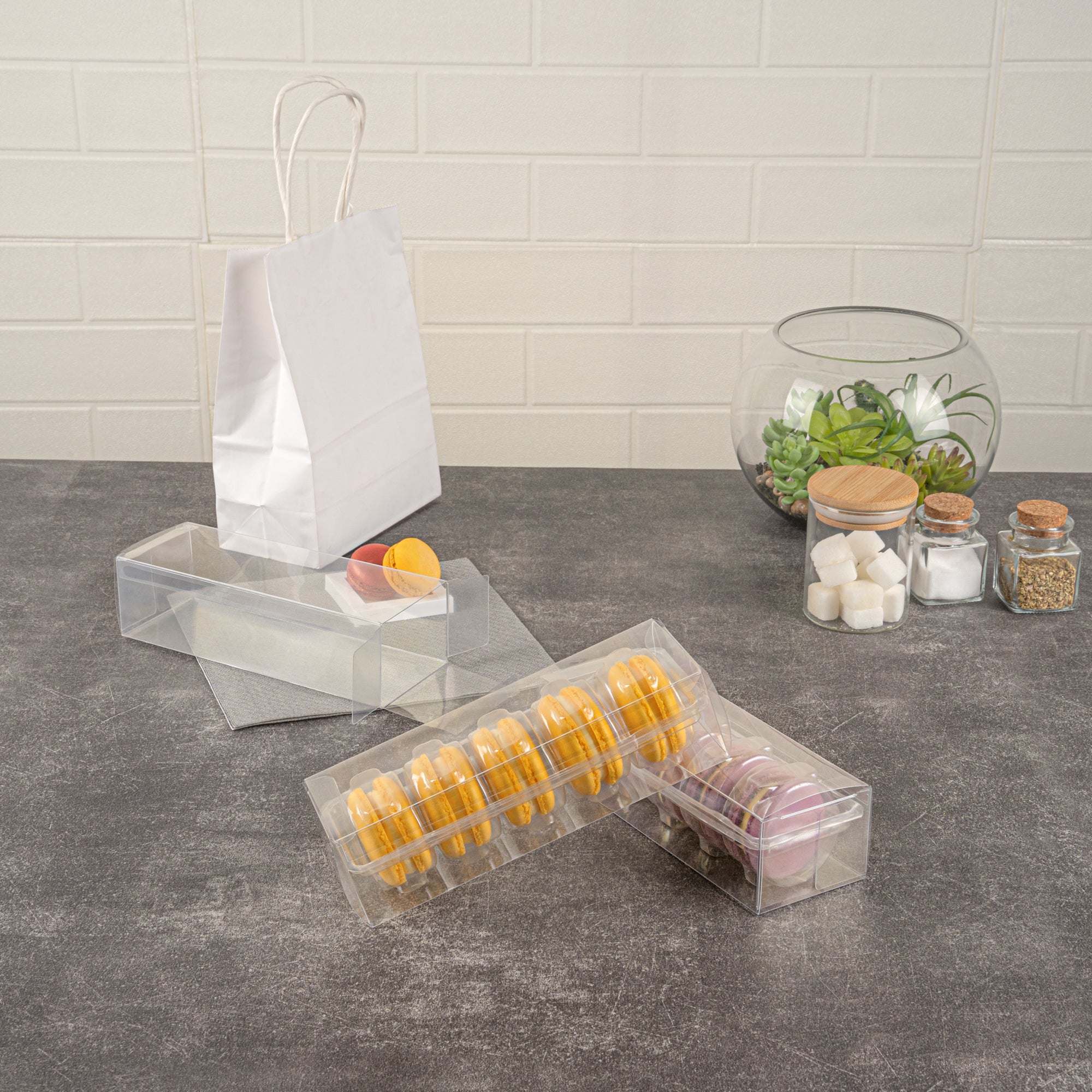 Sweet Vision Clear Plastic French Macaron Box - Fits 5 Macarons - 7 1/2" x 2 1/2" x 2" - 100 count box