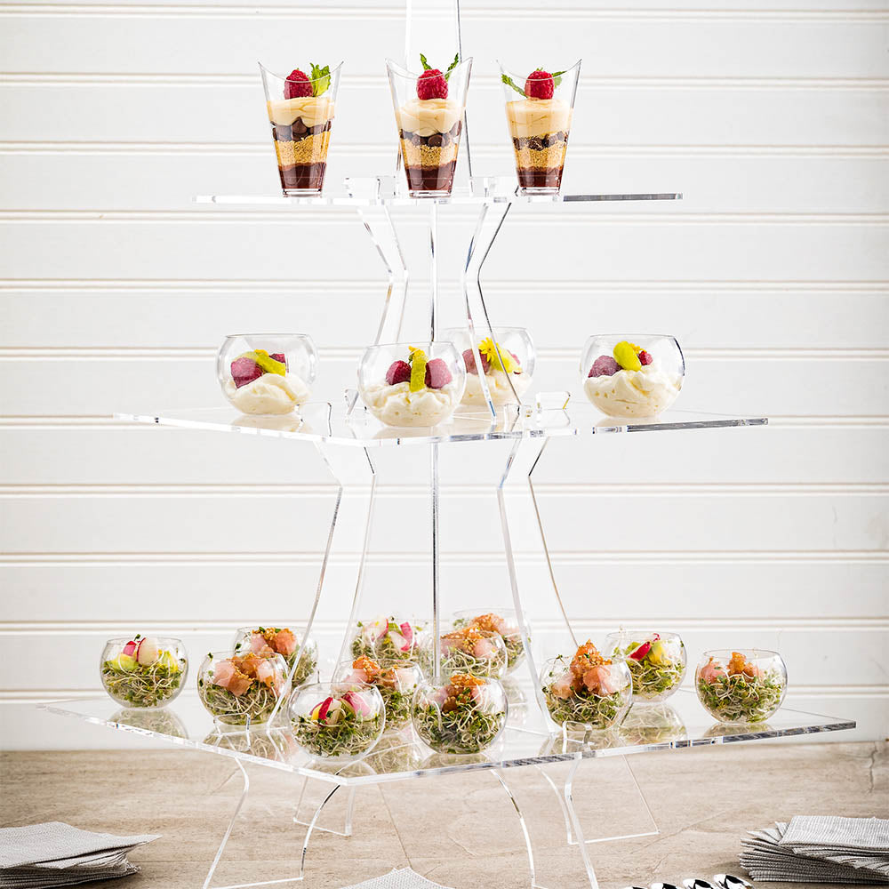 Clear Tek Clear Acrylic Eiffel Tower Food Display - 3-Tier - 14 1/2" x 14 1/2" x 27 1/4" - 1 count box