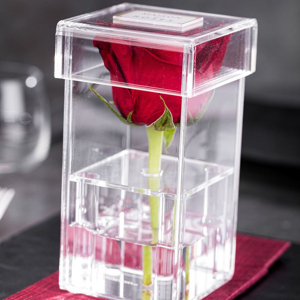 Clear Tek Clear Acrylic Tall Flower Box Vase - 1 hole, with Lid - 3 1/4" x 3 1/4" x 6" - 1 count box