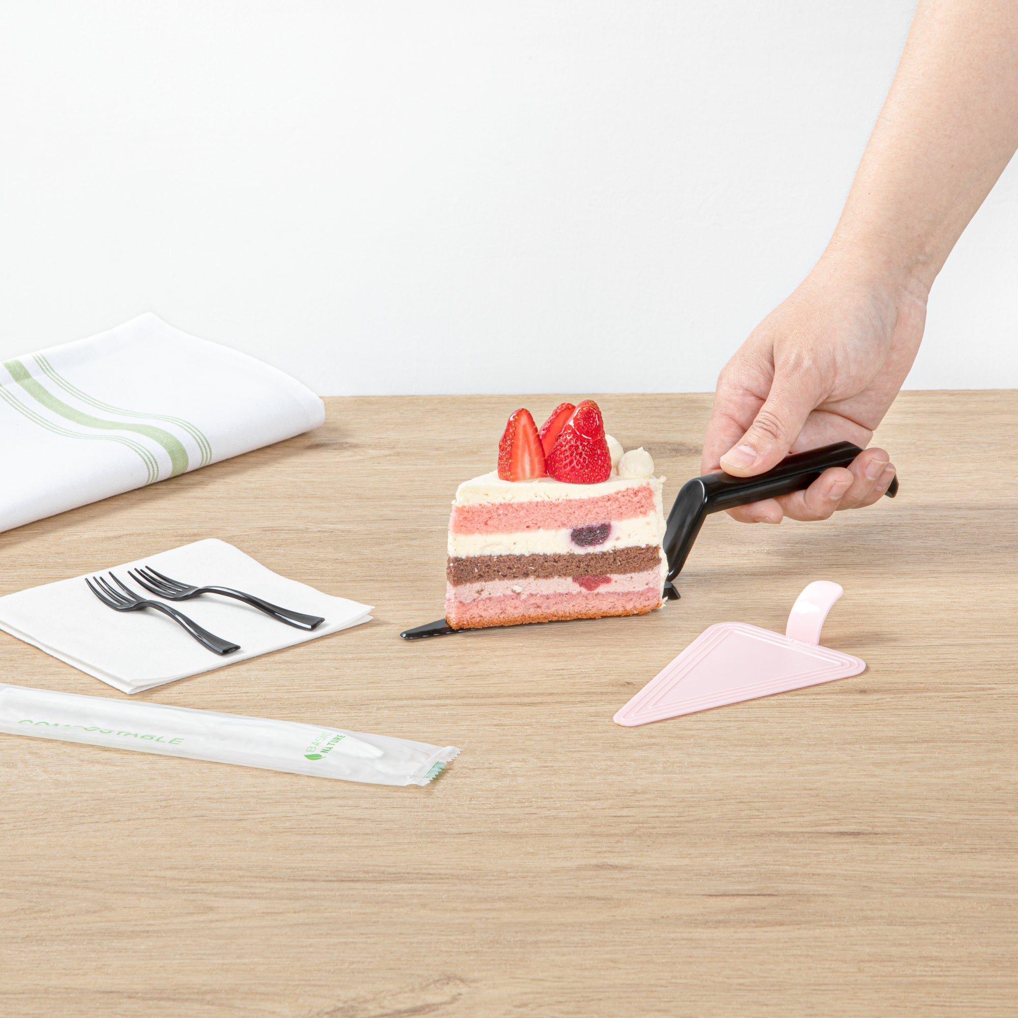 Cater Tek Black Plastic Cake Server - Recyclable - 10" x 2" x 1" - 10 count box
