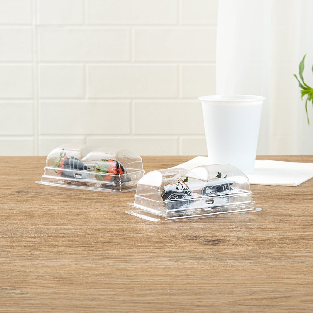 Thermo Tek 5 oz Clear Plastic Pastry Box - with Lid, Duo - 5 1/4" x 3" x 1 3/4" - 100 count box