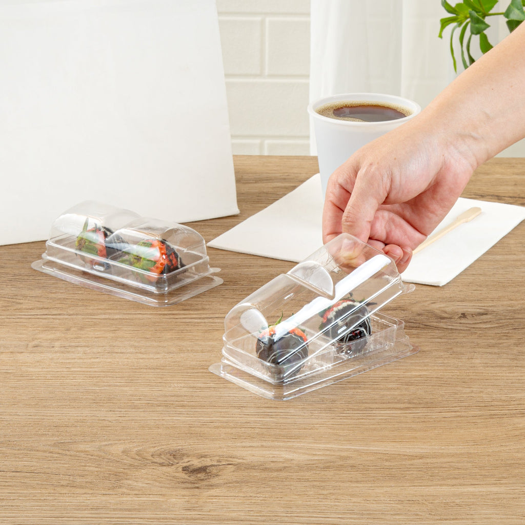 Thermo Tek 5 oz Clear Plastic Pastry Box - with Lid, Duo - 5 1/4" x 3" x 1 3/4" - 100 count box